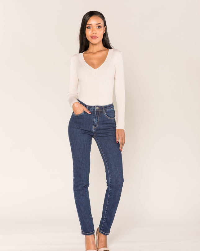 Wholesale Raw Blue High Waist Straight Skinny Jeans