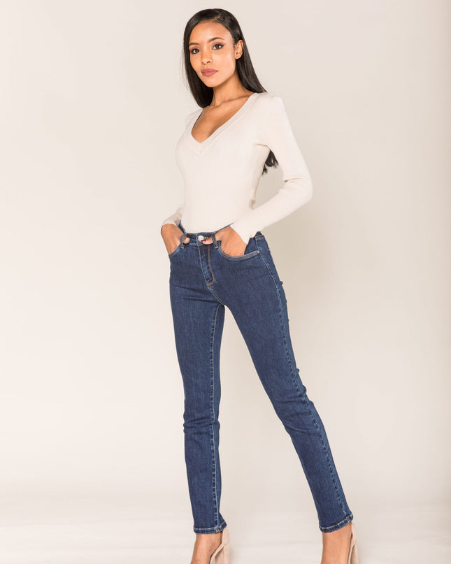 Wholesale Raw Blue High Waist Straight Skinny Jeans