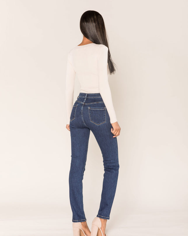 Wholesale Raw Blue High Waist Straight Skinny Jeans
