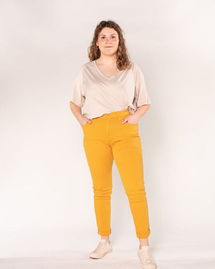 Wholesale Yellow High Waist Plus Size Slim Jeans