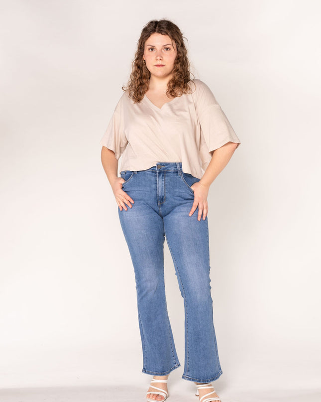 Wholesale Blue Flared High Waist Jeans Plus Size