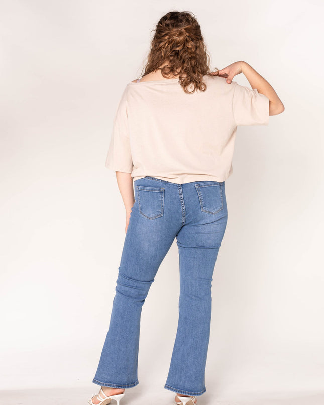Wholesale Blue Flared High Waist Jeans Plus Size