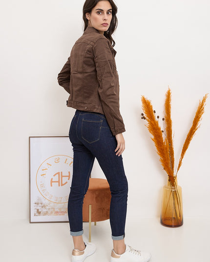 Wholesale Dark Brown Slim Stretch Jeans Jacket