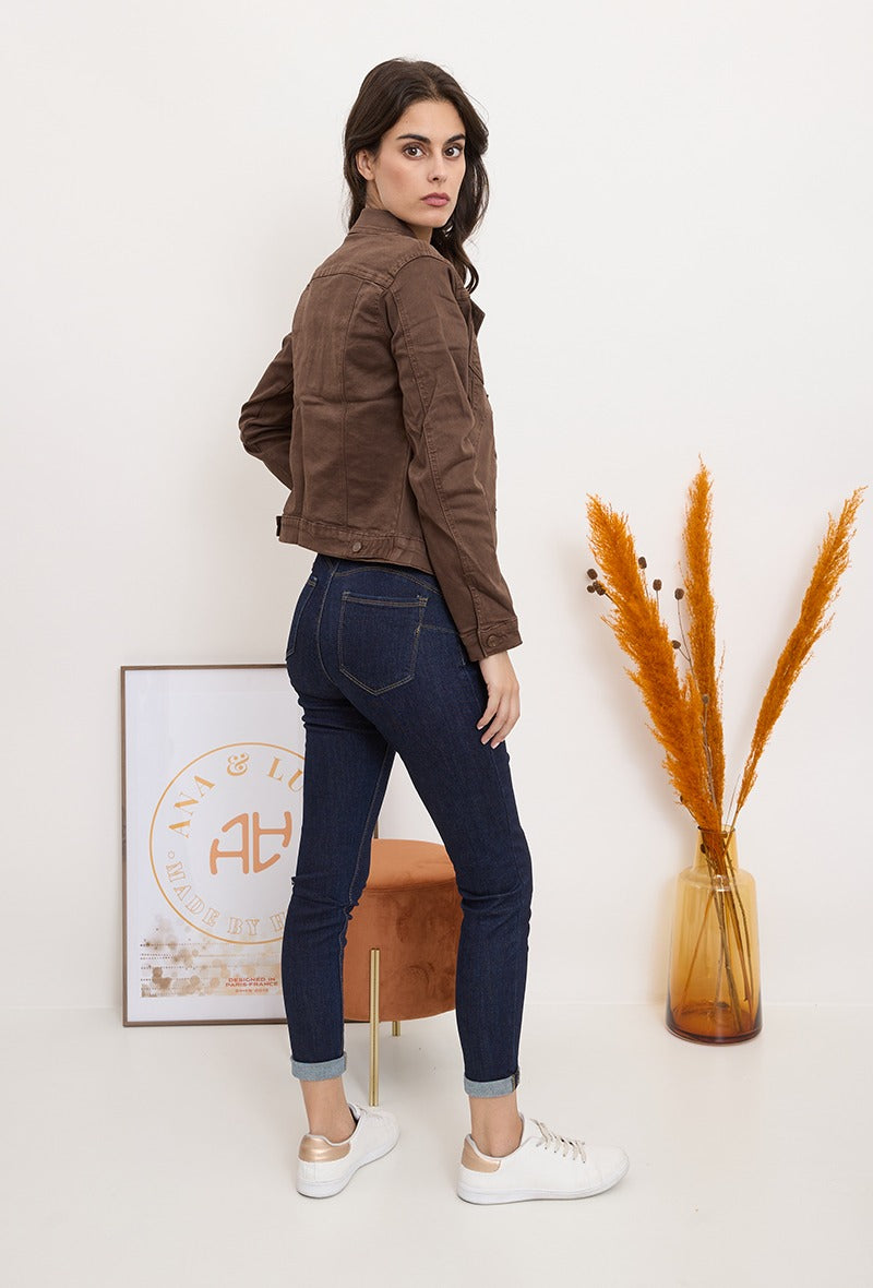 Wholesale Dark Brown Slim Stretch Jeans Jacket